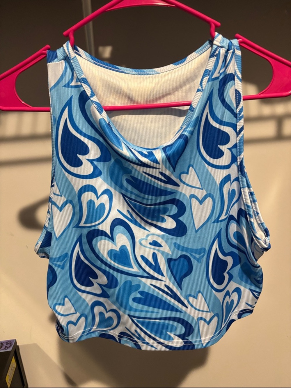 Blue Heart Print Cropped Tank Top